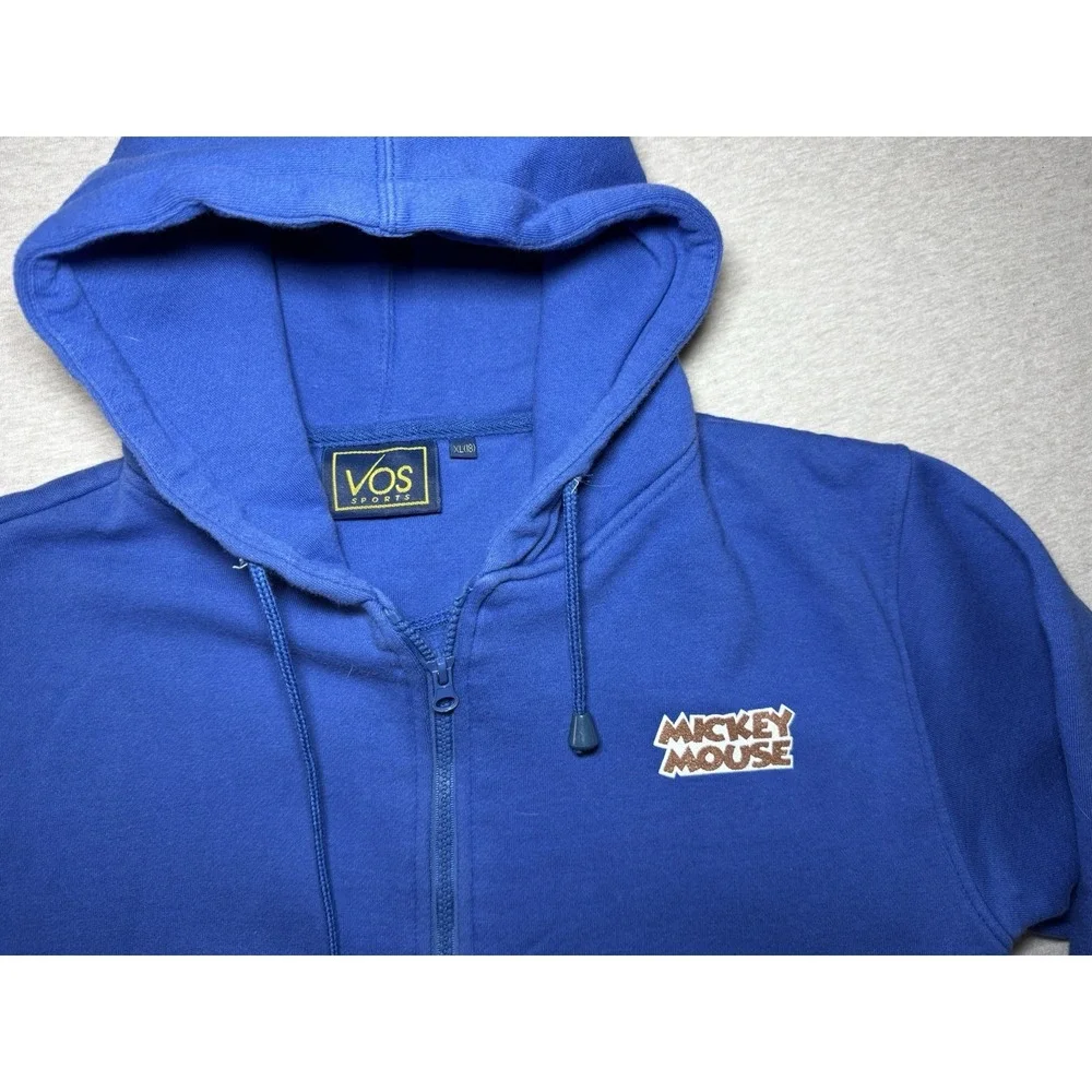 Vos Sports Mickey Mouse Blue Zip Up Sweater With Hood Blue Junior Size 18 Xl